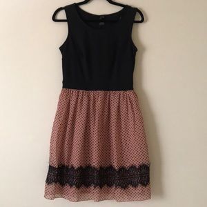 Black and Pink Polka Dot Dress w/ lace trim